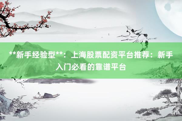 **新手经验型**：上海股票配资平台推荐：新手入门必看的靠谱平台