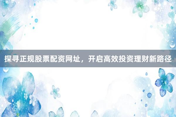 探寻正规股票配资网址，开启高效投资理财新路径