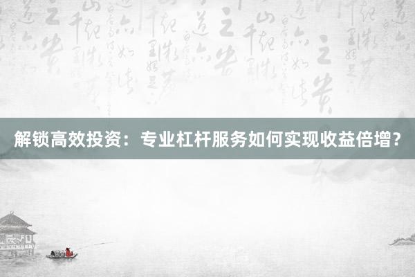 解锁高效投资：专业杠杆服务如何实现收益倍增？