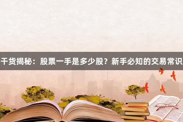 干货揭秘：股票一手是多少股？新手必知的交易常识