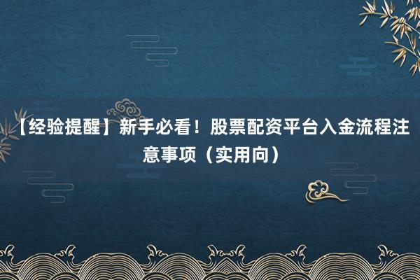 【经验提醒】新手必看！股票配资平台入金流程注意事项（实用向）