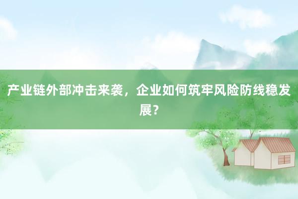 产业链外部冲击来袭，企业如何筑牢风险防线稳发展？