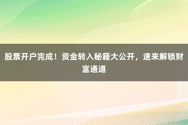 股票开户完成！资金转入秘籍大公开，速来解锁财富通道