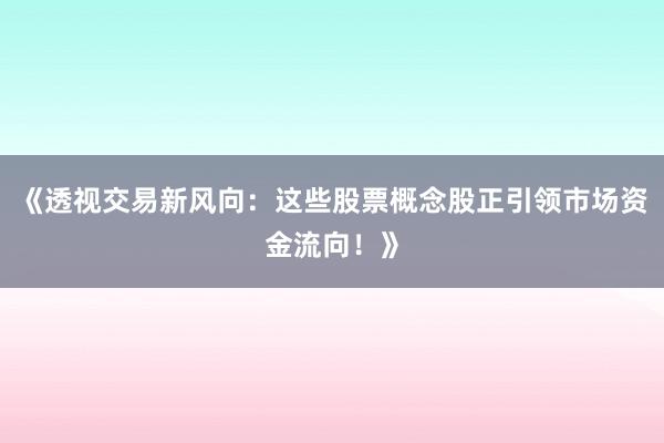 《透视交易新风向：这些股票概念股正引领市场资金流向！》