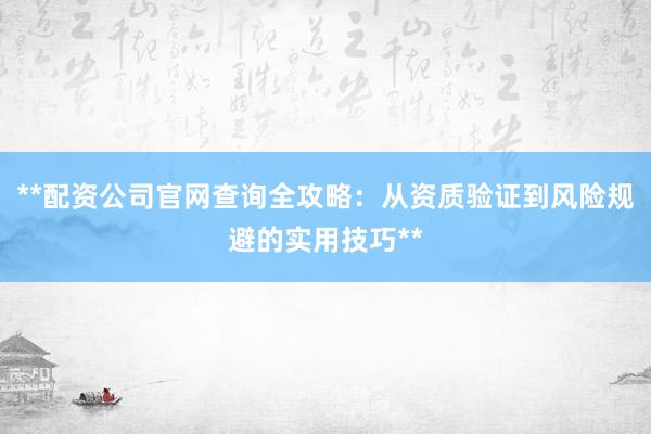 **配资公司官网查询全攻略：从资质验证到风险规避的实用技巧**