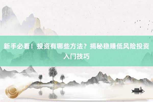 新手必看！投资有哪些方法？揭秘稳赚低风险投资入门技巧