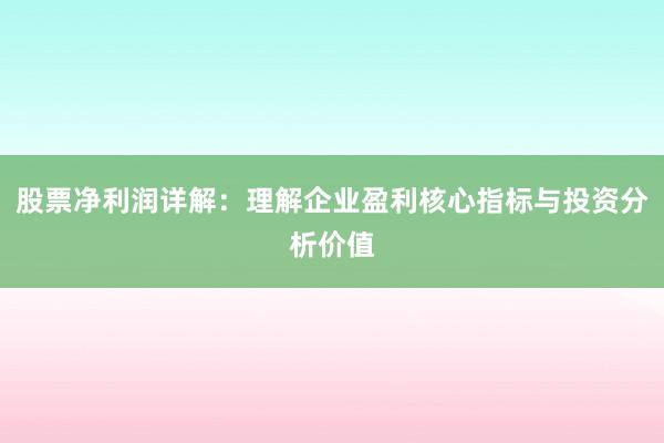 股票净利润详解：理解企业盈利核心指标与投资分析价值