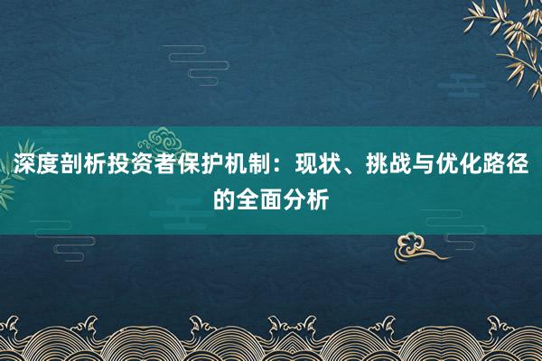 深度剖析投资者保护机制：现状、挑战与优化路径的全面分析
